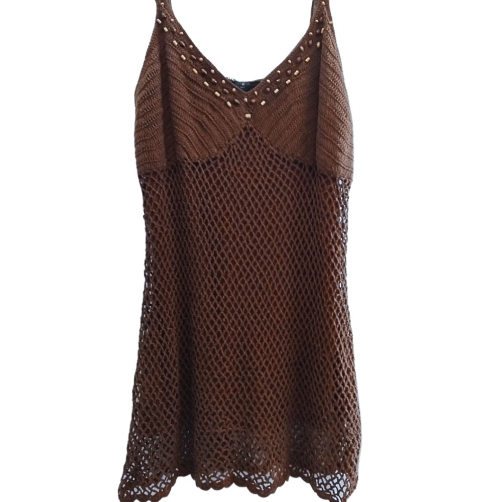 Brown Crochet Mesh tank top